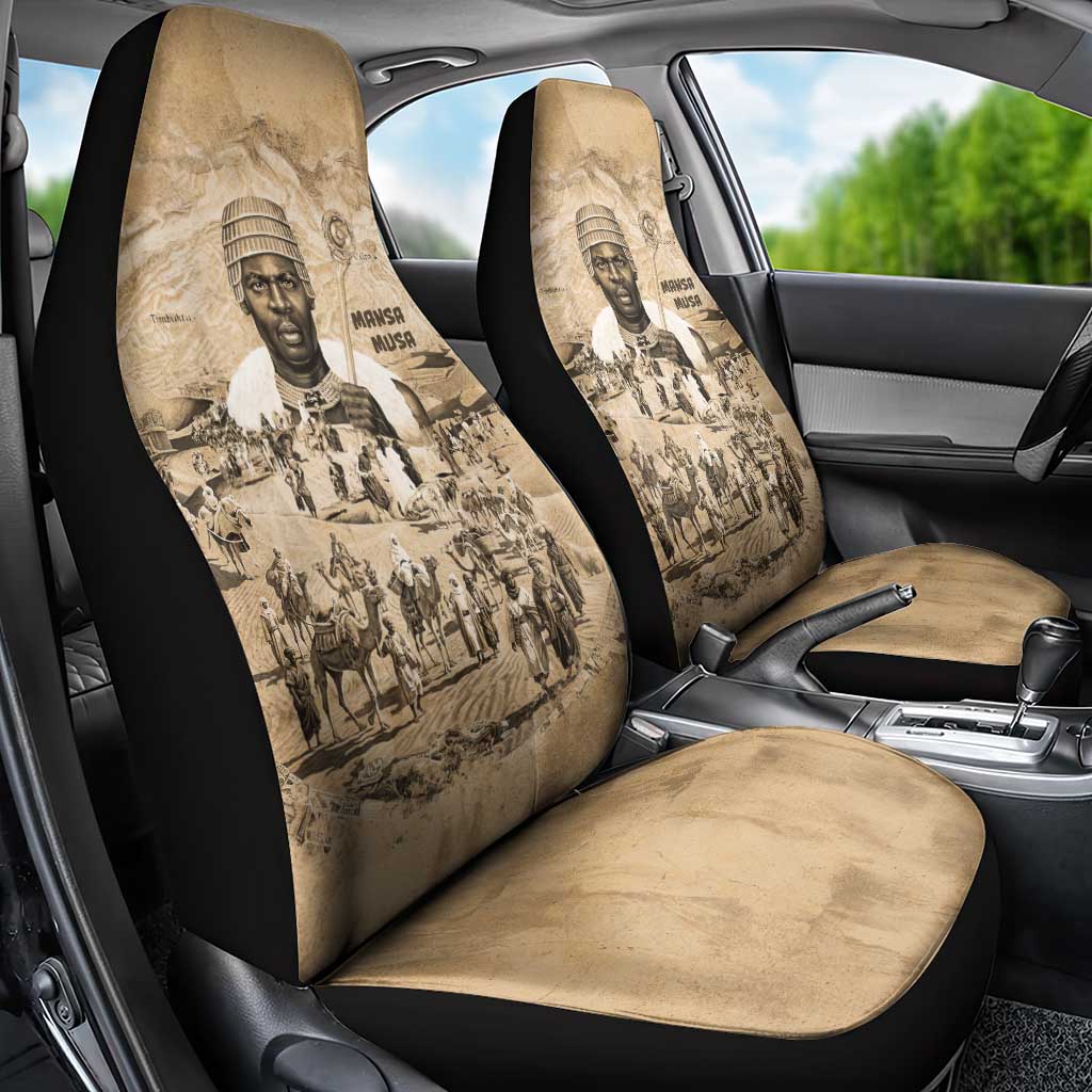 Mansa Musa Car Seat Cover Sepia Map Historic Pilgrimage Empire Expedition 1324 African Royalty Legacy - African Pride