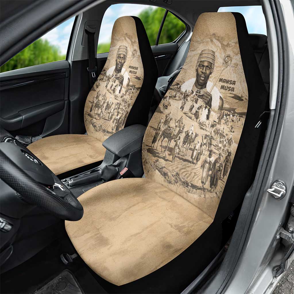 Mansa Musa Car Seat Cover Sepia Map Historic Pilgrimage Empire Expedition 1324 African Royalty Legacy - African Pride