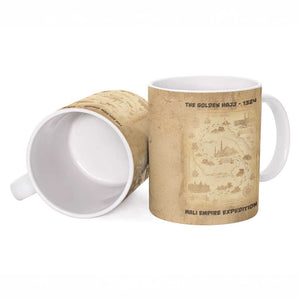 Mansa Musa Ceramic Mug Sepia Map Historic Pilgrimage Empire Expedition 1324 African Royalty Legacy - African Pride
