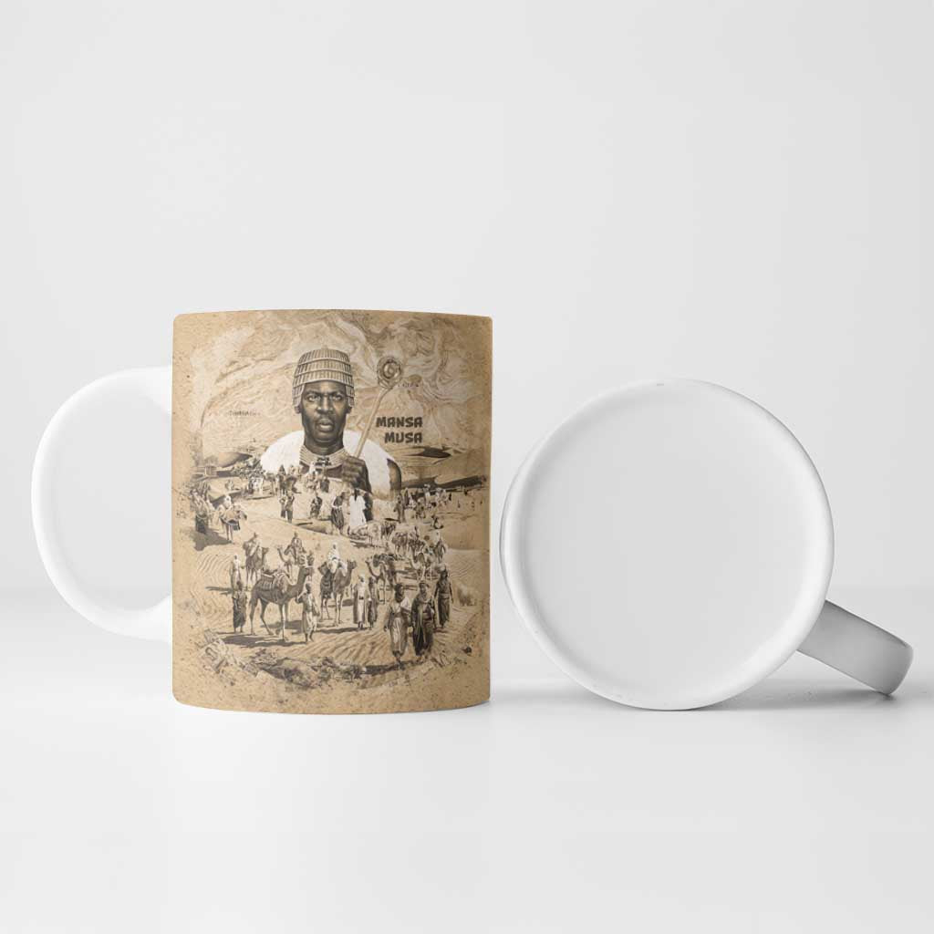 Mansa Musa Ceramic Mug Sepia Map Historic Pilgrimage Empire Expedition 1324 African Royalty Legacy - African Pride