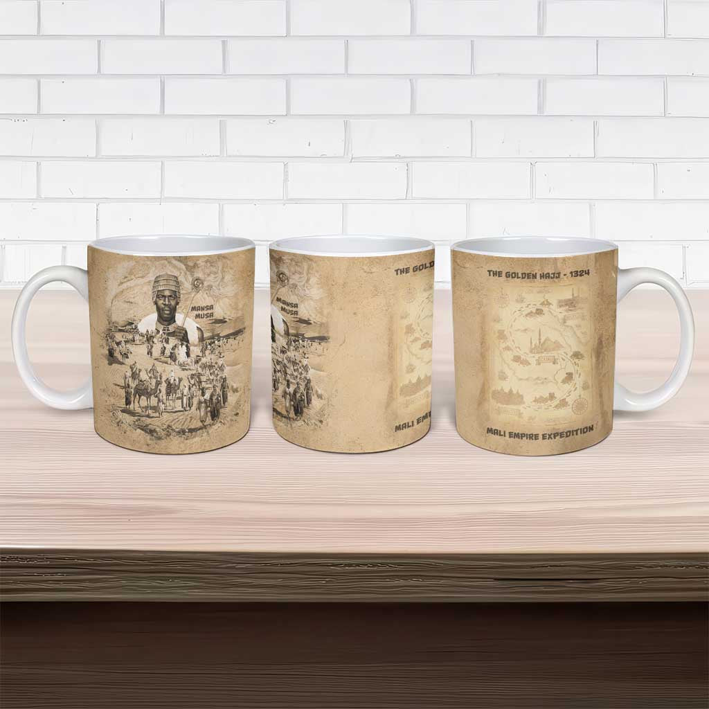 Mansa Musa Ceramic Mug Sepia Map Historic Pilgrimage Empire Expedition 1324 African Royalty Legacy - African Pride