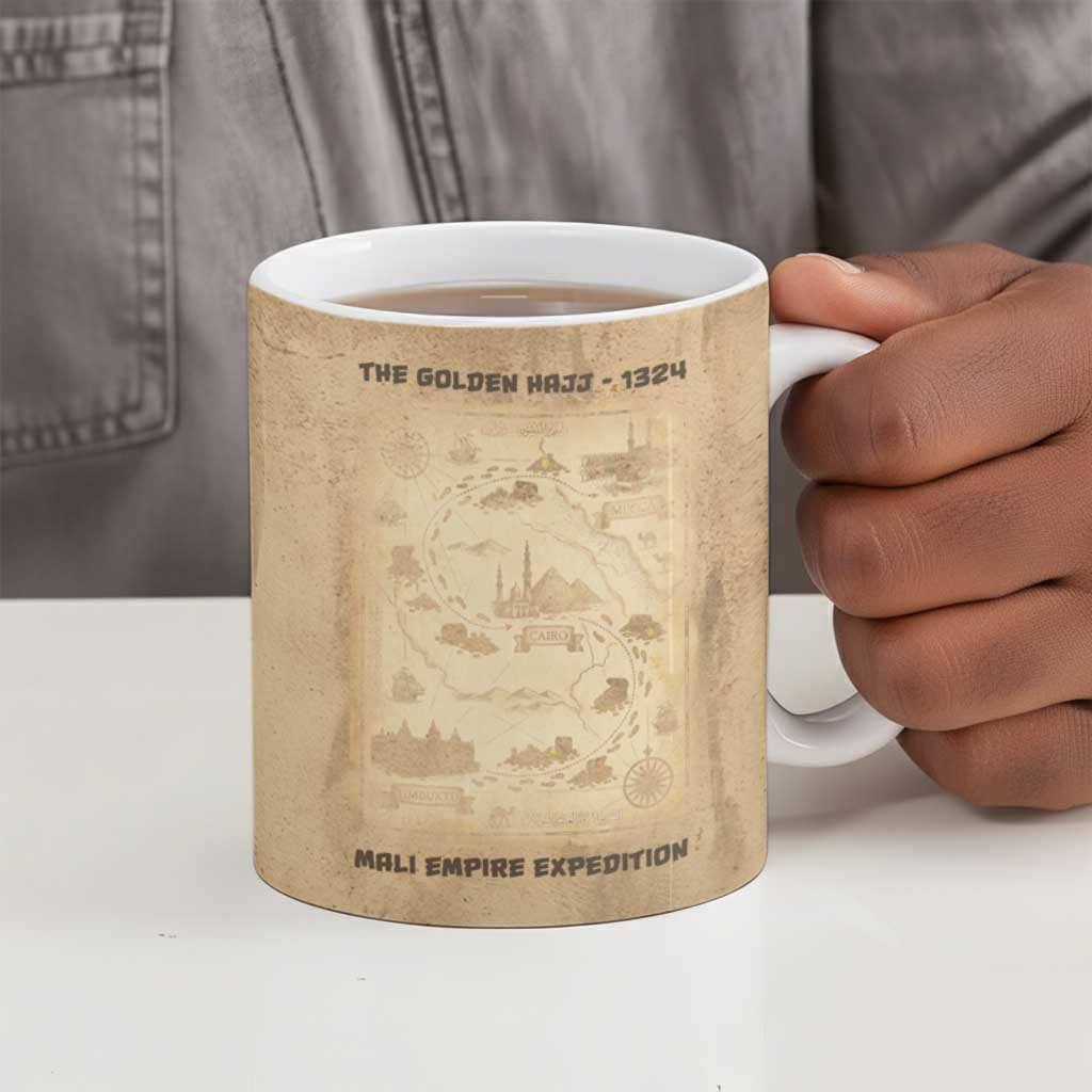 Mansa Musa Ceramic Mug Sepia Map Historic Pilgrimage Empire Expedition 1324 African Royalty Legacy - African Pride