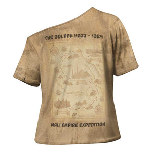 Mansa Musa Cross Shoulder Shirt Sepia Map Historic Pilgrimage Empire Expedition 1324 African Royalty Legacy - African Pride