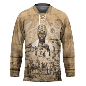 Mansa Musa Hockey Jersey Sepia Map Historic Pilgrimage Empire Expedition 1324 African Royalty Legacy - African Pride