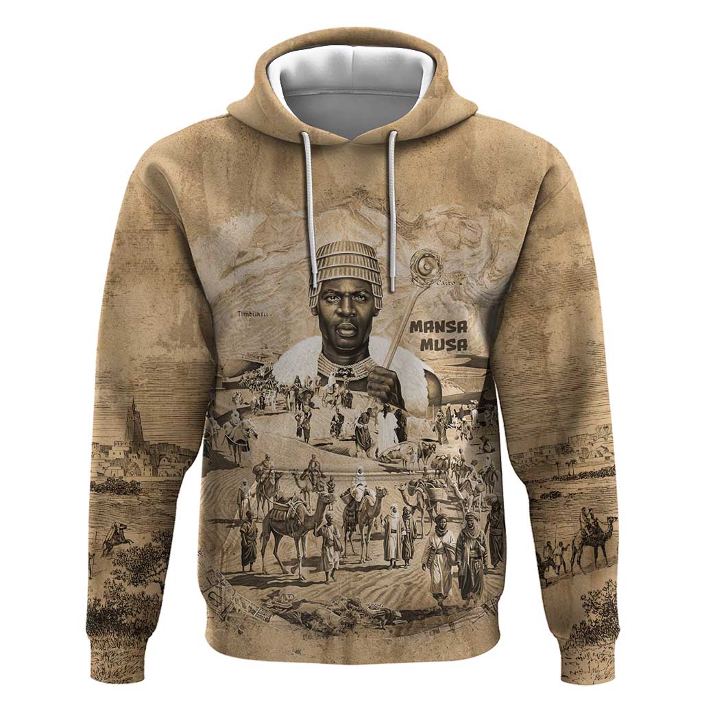 Mansa Musa Hoodie Sepia Map Historic Pilgrimage Empire Expedition 1324 African Royalty Legacy - African Pride
