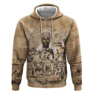 Mansa Musa Hoodie Sepia Map Historic Pilgrimage Empire Expedition 1324 African Royalty Legacy - African Pride