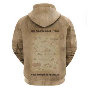 Mansa Musa Hoodie Sepia Map Historic Pilgrimage Empire Expedition 1324 African Royalty Legacy - African Pride