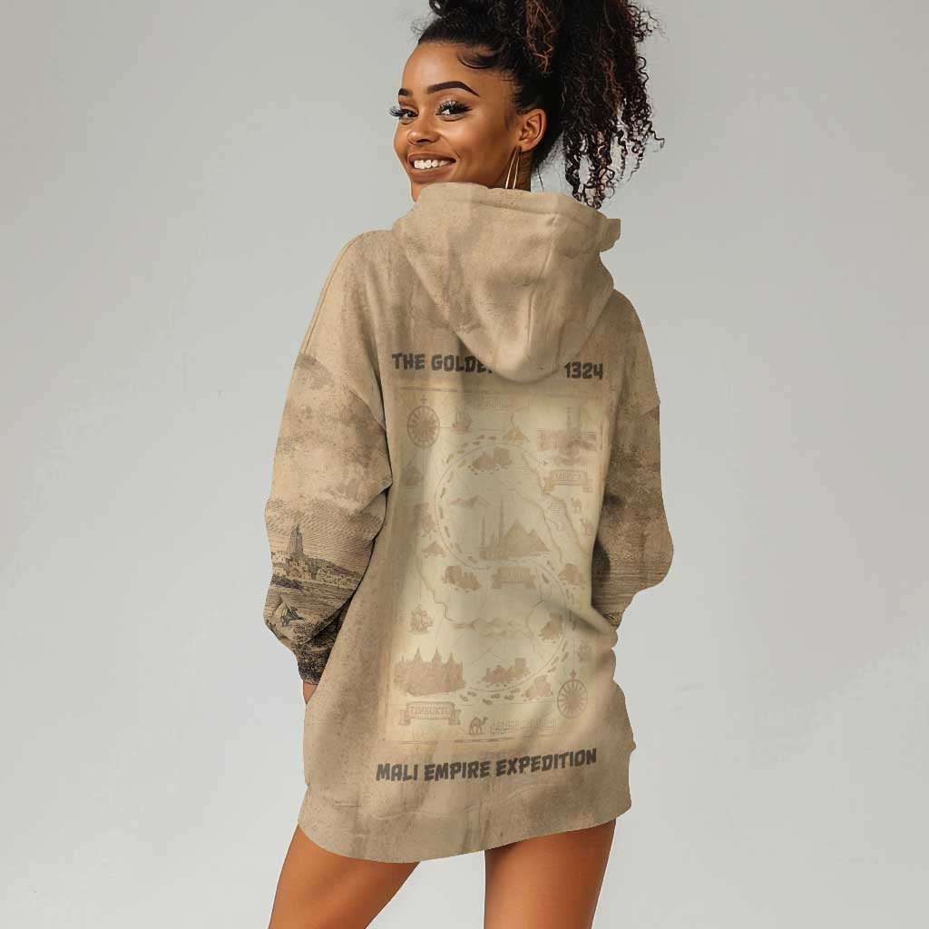 Mansa Musa Hoodie Dress Sepia Map Historic Pilgrimage Empire Expedition 1324 African Royalty Legacy - African Pride