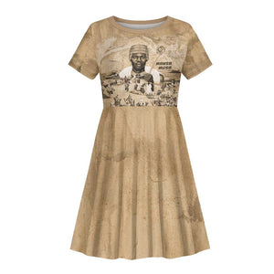Mansa Musa Kid Short Sleeve Dress Sepia Map Historic Pilgrimage Empire Expedition 1324 African Royalty Legacy - African Pride