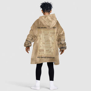 Mansa Musa Kid Wearable Blanket Hoodie Sepia Map Historic Pilgrimage Empire Expedition 1324 African Royalty Legacy - African Pride