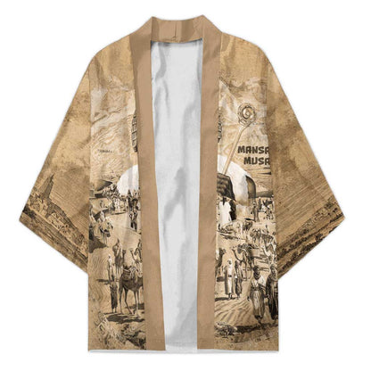 Mansa Musa Kimono Sepia Map Historic Pilgrimage Empire Expedition 1324 African Royalty Legacy - African Pride