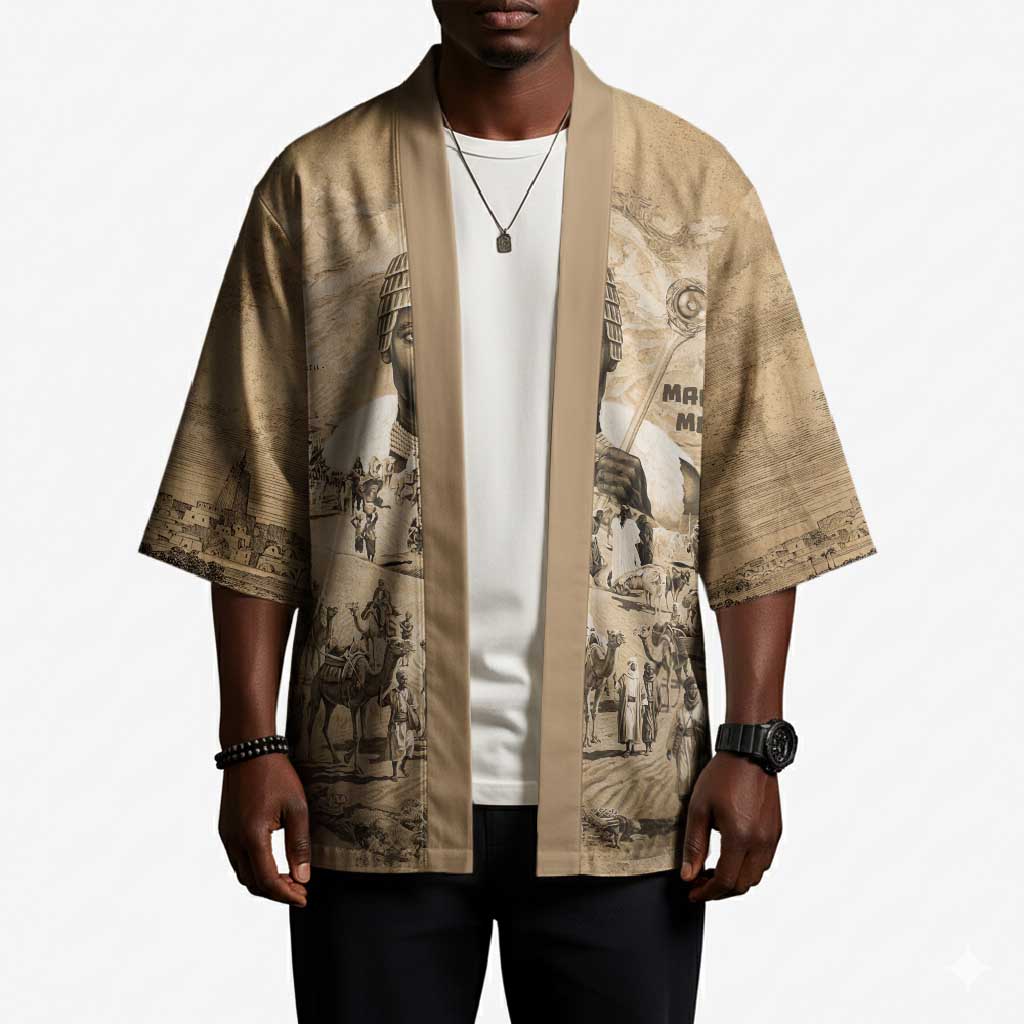 Mansa Musa Kimono Sepia Map Historic Pilgrimage Empire Expedition 1324 African Royalty Legacy - African Pride