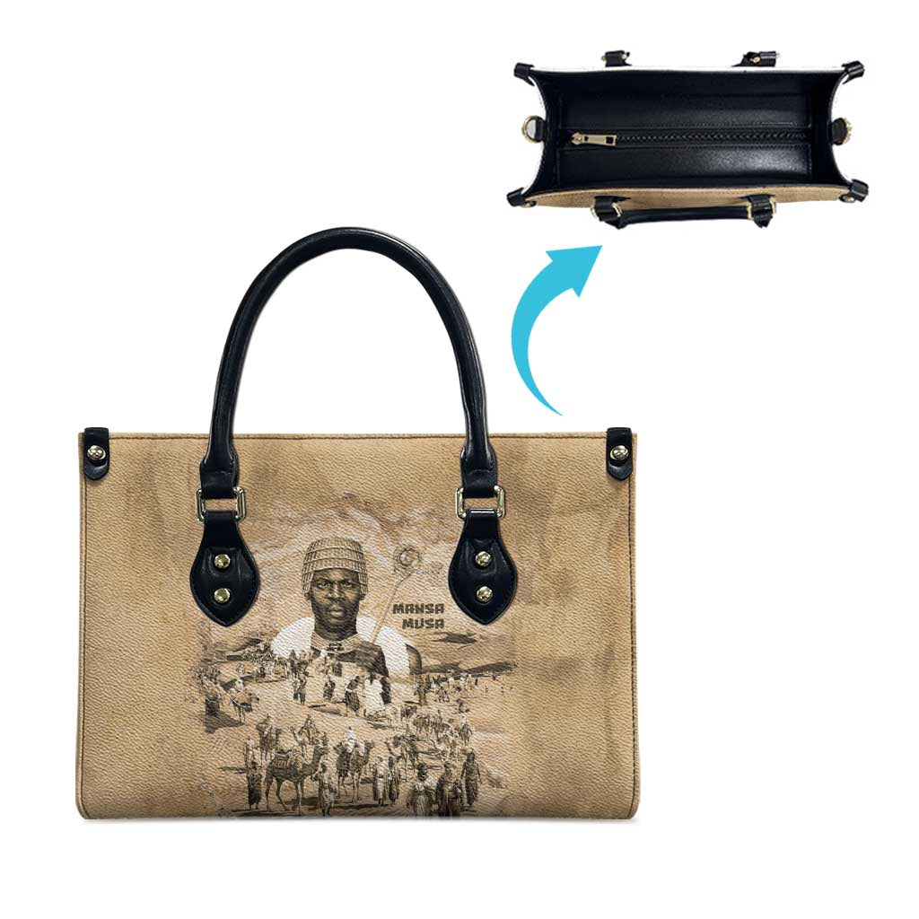 Mansa Musa Leather Bag Sepia Map Historic Pilgrimage Empire Expedition 1324 African Royalty Legacy - African Pride