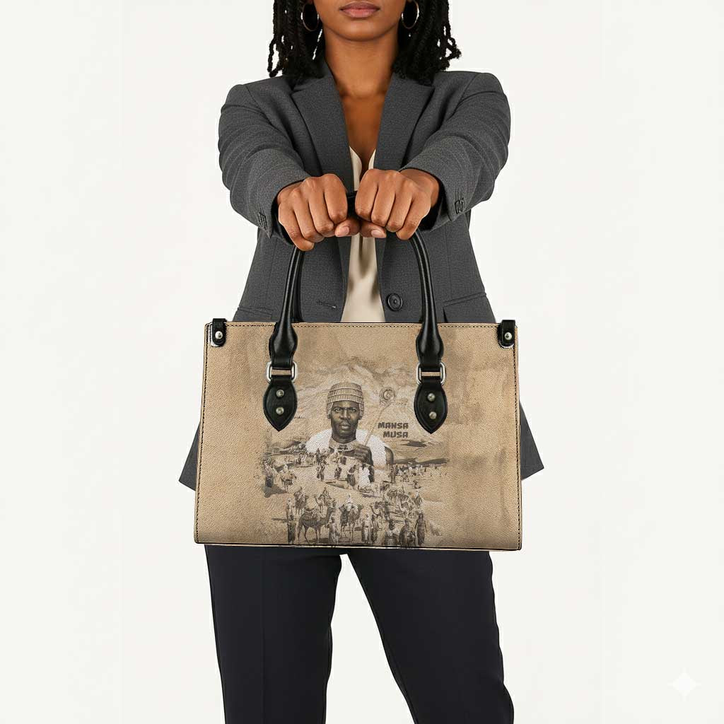 Mansa Musa Leather Bag Sepia Map Historic Pilgrimage Empire Expedition 1324 African Royalty Legacy - African Pride