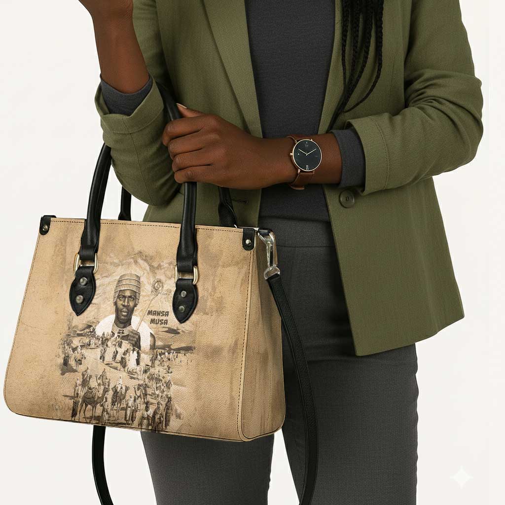 Mansa Musa Leather Bag Sepia Map Historic Pilgrimage Empire Expedition 1324 African Royalty Legacy - African Pride