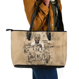 Mansa Musa Leather Tote Bag Sepia Map Historic Pilgrimage Empire Expedition 1324 African Royalty Legacy - African Pride