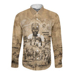Mansa Musa Long Sleeve Button Shirt Sepia Map Historic Pilgrimage Empire Expedition 1324 African Royalty Legacy - African Pride