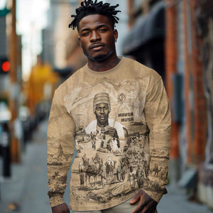 Mansa Musa Long Sleeve Shirt Sepia Map Historic Pilgrimage Empire Expedition 1324 African Royalty Legacy - African Pride