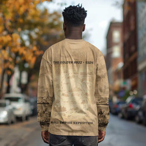 Mansa Musa Long Sleeve Shirt Sepia Map Historic Pilgrimage Empire Expedition 1324 African Royalty Legacy - African Pride