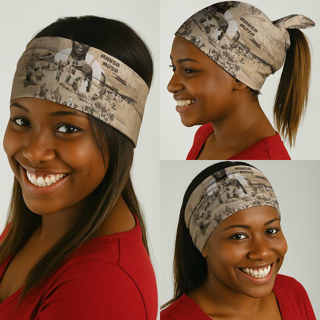 Mansa Musa Neck Gaiter Sepia Map Historic Pilgrimage Empire Expedition 1324 African Royalty Legacy - African Pride