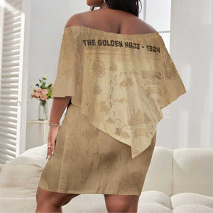 Mansa Musa Off Shoulder Short Dress Sepia Map Historic Pilgrimage Empire Expedition 1324 African Royalty Legacy - African Pride