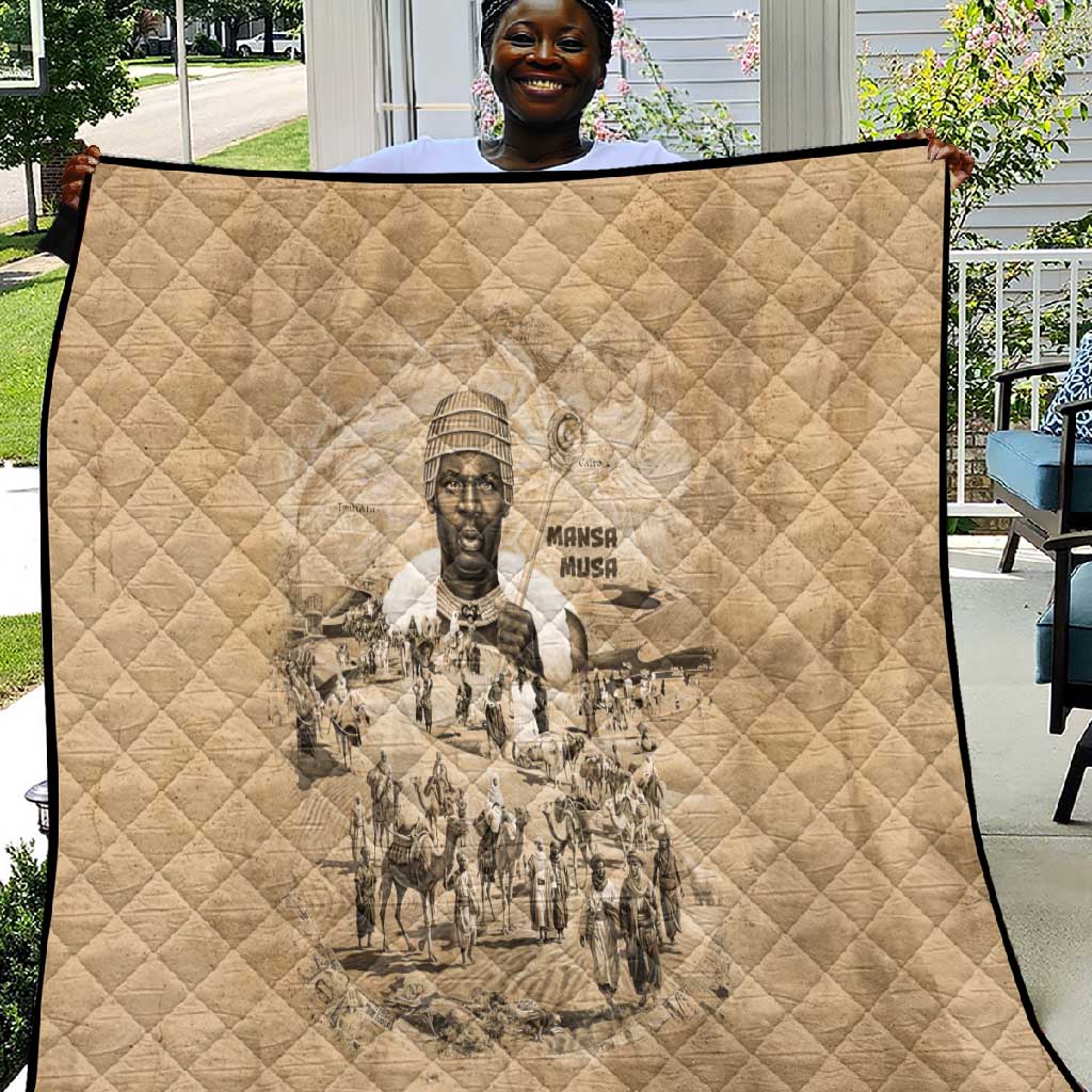 Mansa Musa Quilt Sepia Map Historic Pilgrimage Empire Expedition 1324 African Royalty Legacy - African Pride
