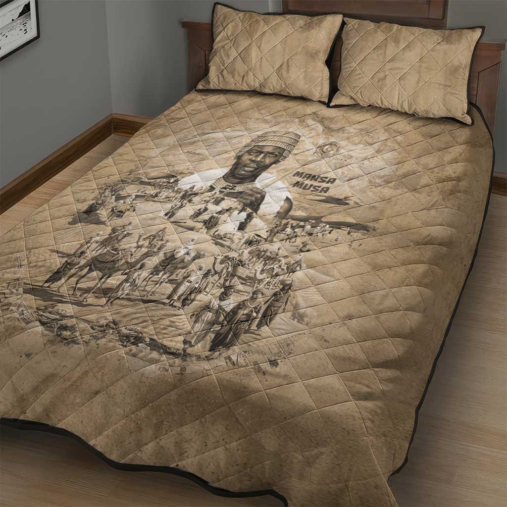 Mansa Musa Quilt Bed Set Sepia Map Historic Pilgrimage Empire Expedition 1324 African Royalty Legacy - African Pride