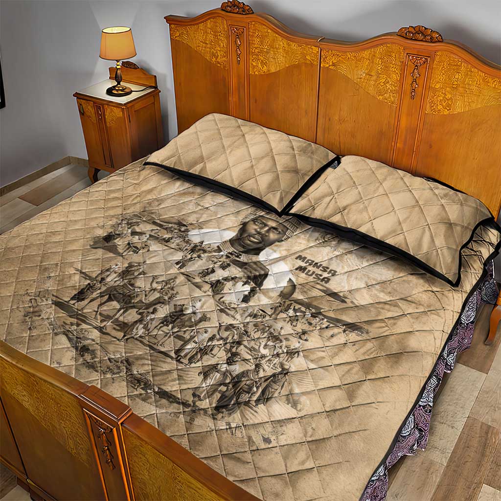 Mansa Musa Quilt Bed Set Sepia Map Historic Pilgrimage Empire Expedition 1324 African Royalty Legacy - African Pride