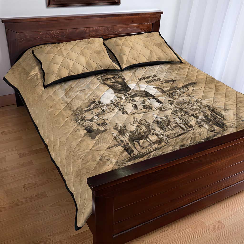 Mansa Musa Quilt Bed Set Sepia Map Historic Pilgrimage Empire Expedition 1324 African Royalty Legacy - African Pride