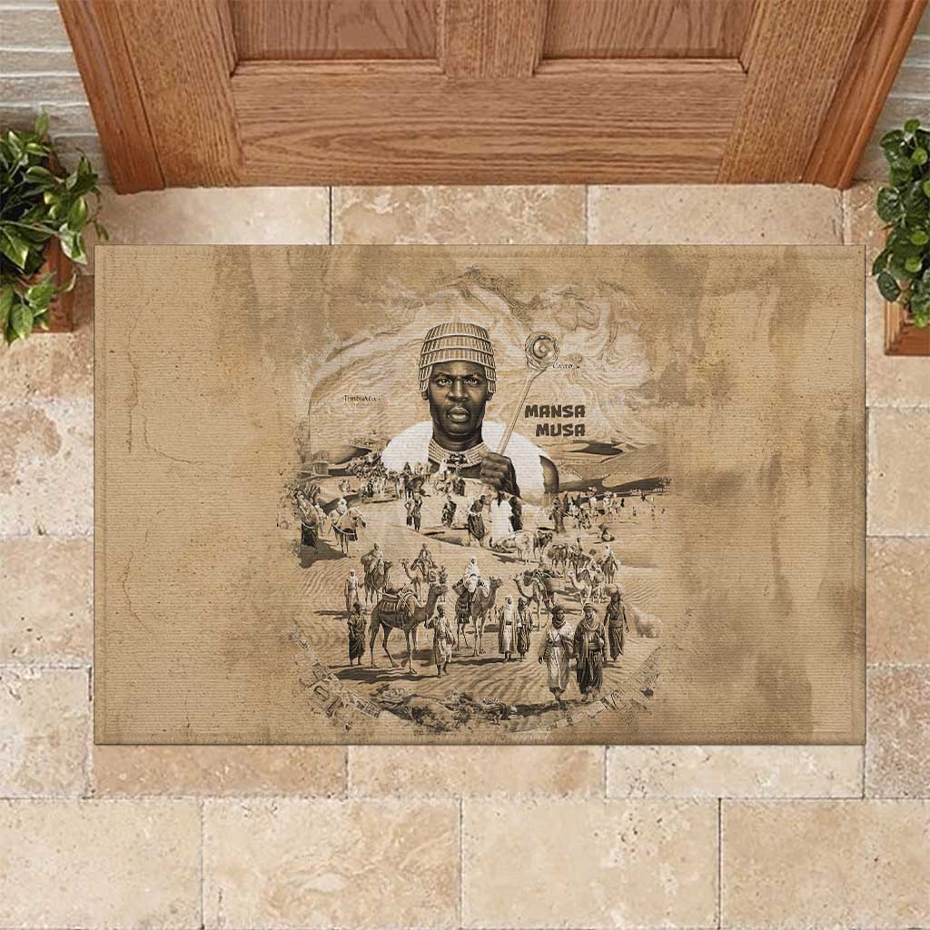 Mansa Musa Rubber Doormat Sepia Map Historic Pilgrimage Empire Expedition 1324 African Royalty Legacy - African Pride