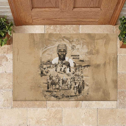 Mansa Musa Rubber Doormat Sepia Map Historic Pilgrimage Empire Expedition 1324 African Royalty Legacy - African Pride