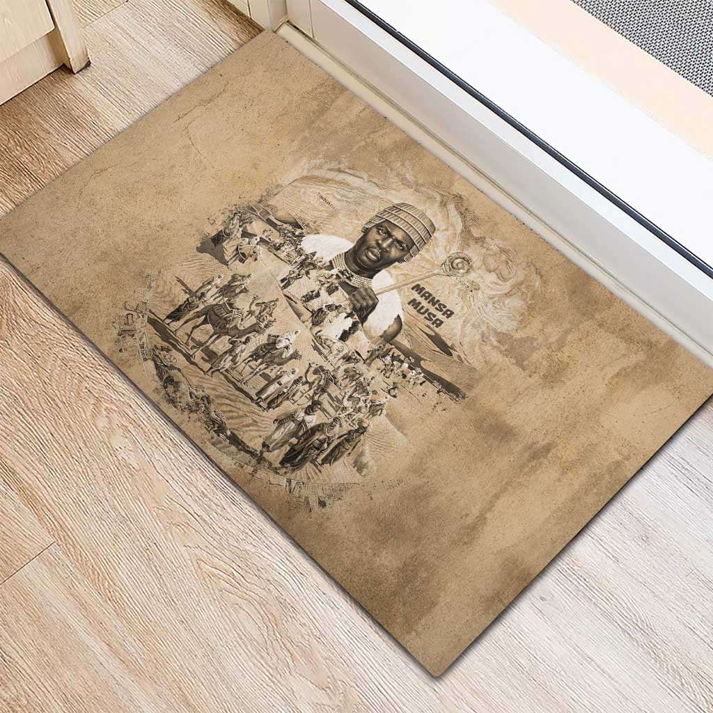 Mansa Musa Rubber Doormat Sepia Map Historic Pilgrimage Empire Expedition 1324 African Royalty Legacy - African Pride