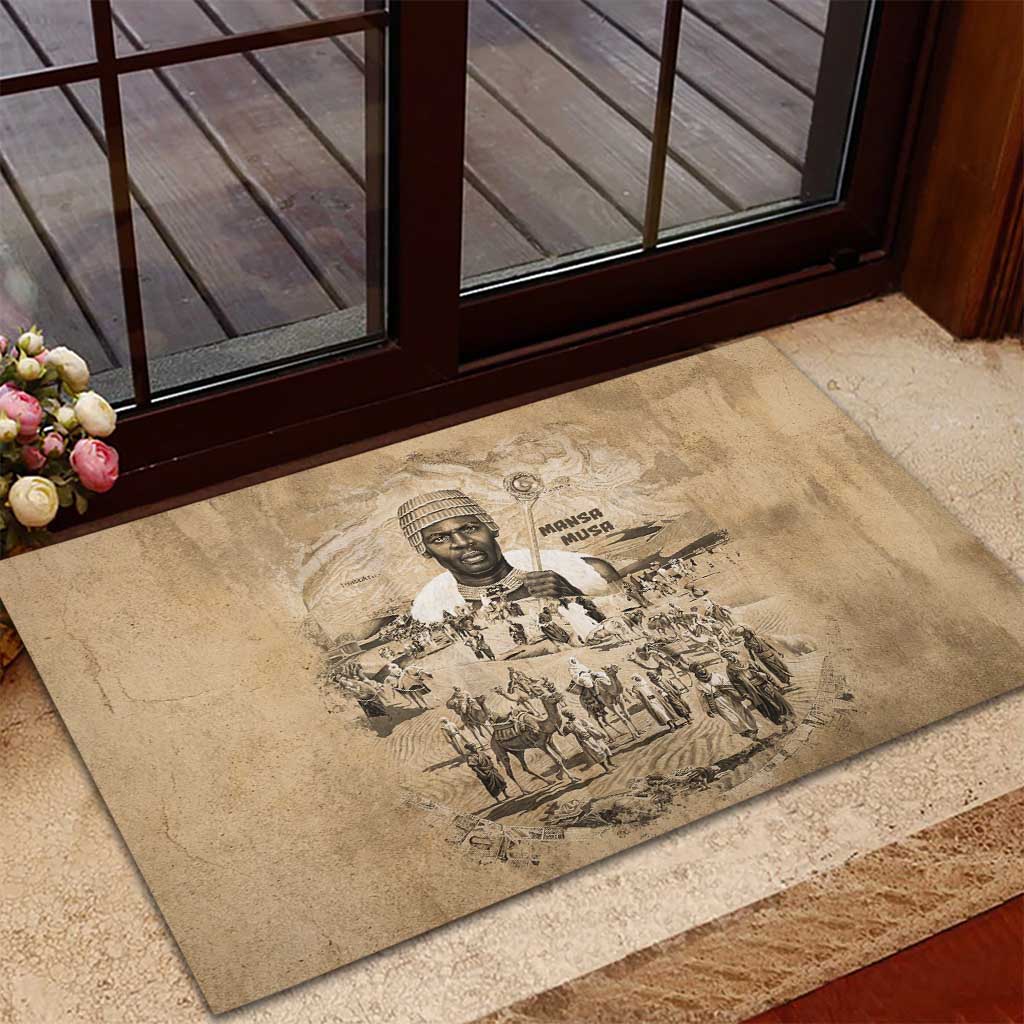 Mansa Musa Rubber Doormat Sepia Map Historic Pilgrimage Empire Expedition 1324 African Royalty Legacy - African Pride