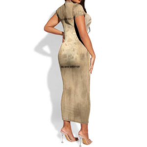 Mansa Musa Short Sleeve Bodycon Dress Sepia Map Historic Pilgrimage Empire Expedition 1324 African Royalty Legacy - African Pride