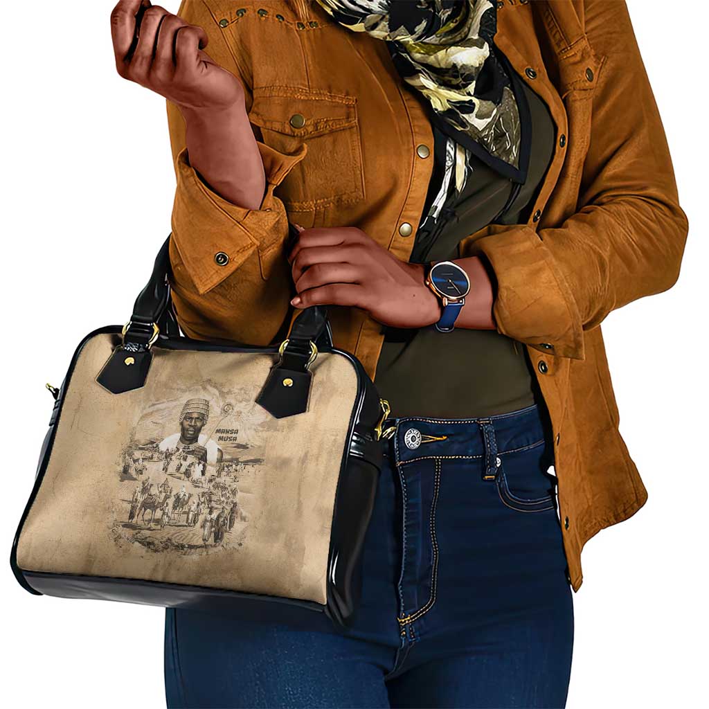Mansa Musa Shoulder Handbag Sepia Map Historic Pilgrimage Empire Expedition 1324 African Royalty Legacy - African Pride