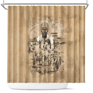 Mansa Musa Shower Curtain Sepia Map Historic Pilgrimage Empire Expedition 1324 African Royalty Legacy - African Pride