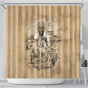 Mansa Musa Shower Curtain Sepia Map Historic Pilgrimage Empire Expedition 1324 African Royalty Legacy - African Pride