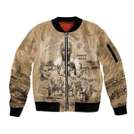 Mansa Musa Sleeve Zip Bomber Jacket Sepia Map Historic Pilgrimage Empire Expedition 1324 African Royalty Legacy - African Pride
