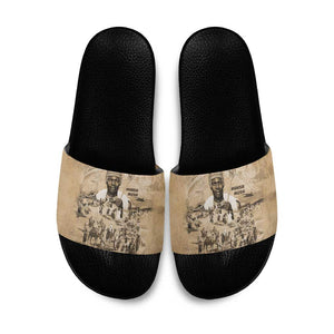 Mansa Musa Slide Sandals Sepia Map Historic Pilgrimage Empire Expedition 1324 African Royalty Legacy - African Pride