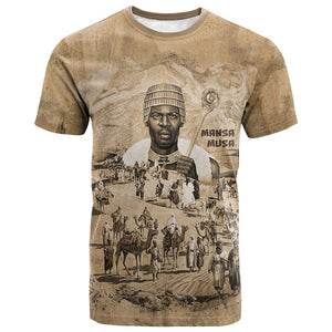 Mansa Musa T shirt Sepia Map Historic Pilgrimage Empire Expedition 1324 African Royalty Legacy - African Pride
