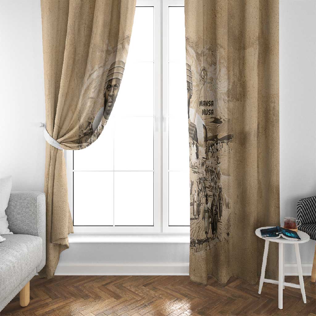 Mansa Musa Window Curtain Sepia Map Historic Pilgrimage Empire Expedition 1324 African Royalty Legacy - African Pride