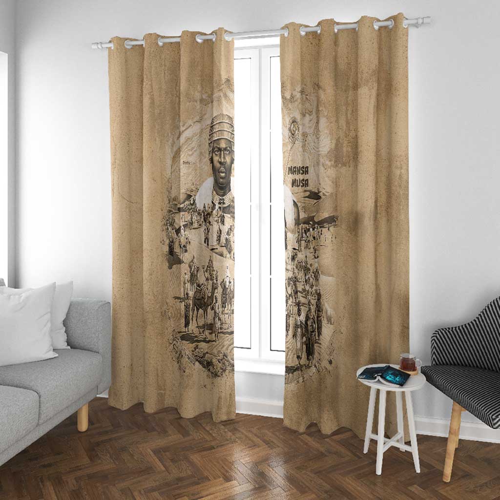 Mansa Musa Window Curtain Sepia Map Historic Pilgrimage Empire Expedition 1324 African Royalty Legacy - African Pride