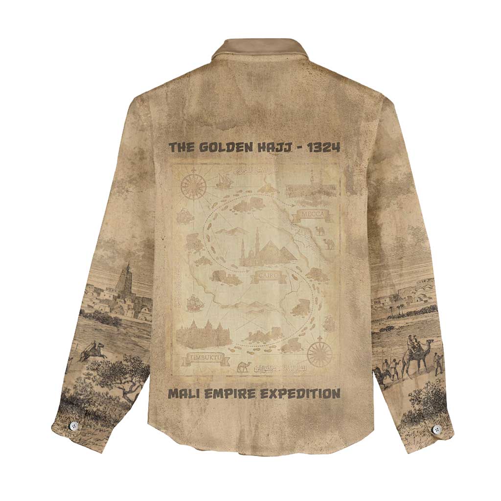 Mansa Musa Women Casual Shirt Sepia Map Historic Pilgrimage Empire Expedition 1324 African Royalty Legacy - African Pride