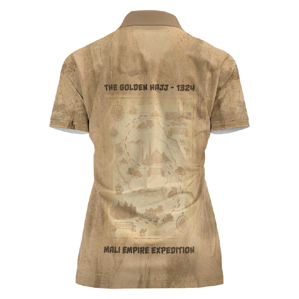 Mansa Musa Women Polo Shirt Sepia Map Historic Pilgrimage Empire Expedition 1324 African Royalty Legacy - African Pride