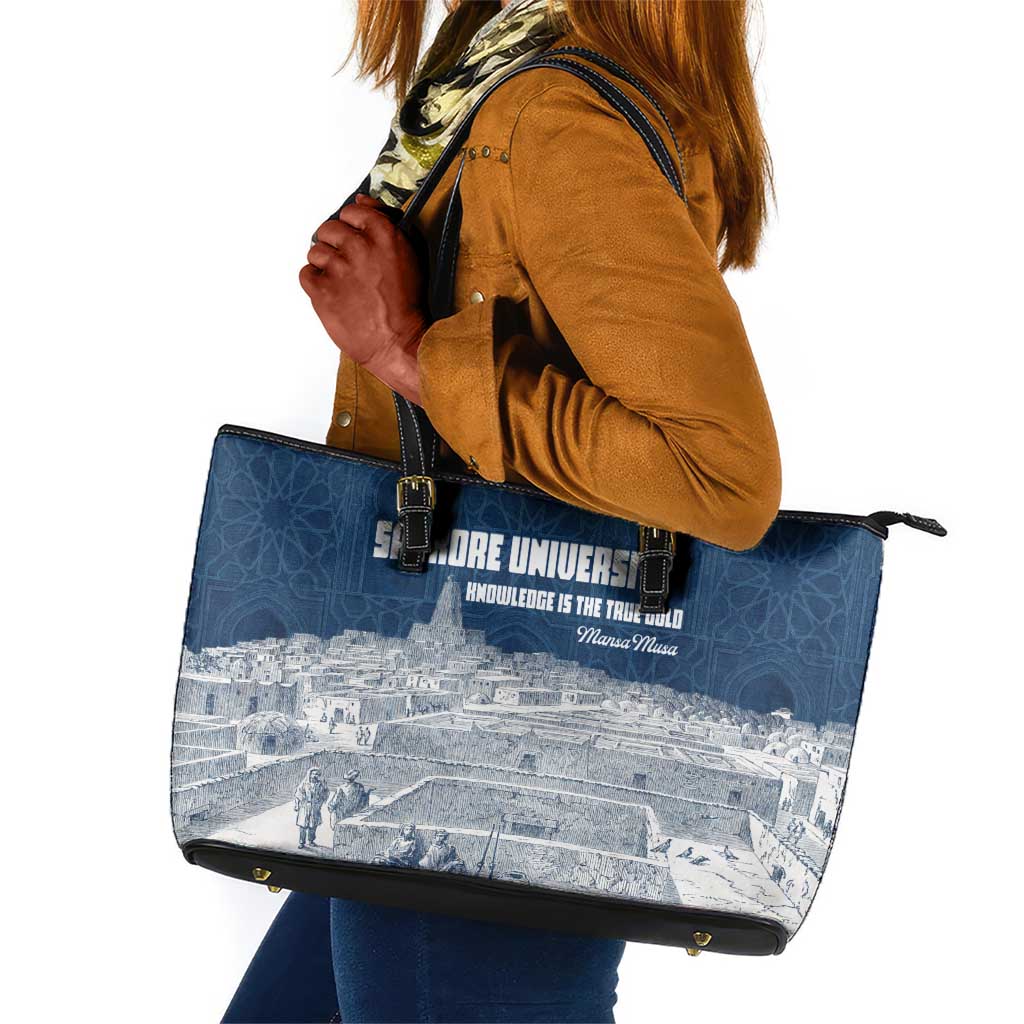 Mansa Musa Sankore University Leather Tote Bag Knowledge is the True Gold - African Scholarly Legacy - African Pride