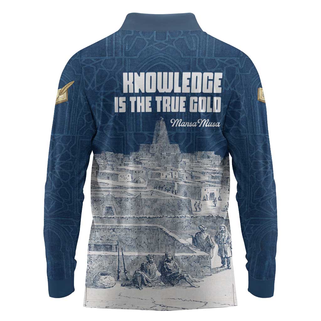 Mansa Musa Sankore University Long Sleeve Polo Shirt Knowledge is the True Gold - African Scholarly Legacy - African Pride