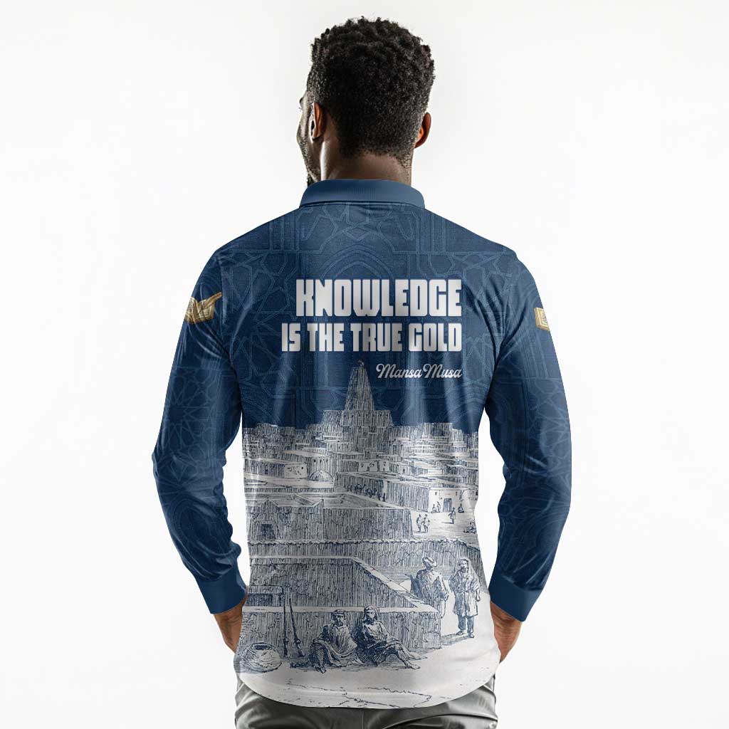 Mansa Musa Sankore University Long Sleeve Polo Shirt Knowledge is the True Gold - African Scholarly Legacy - African Pride