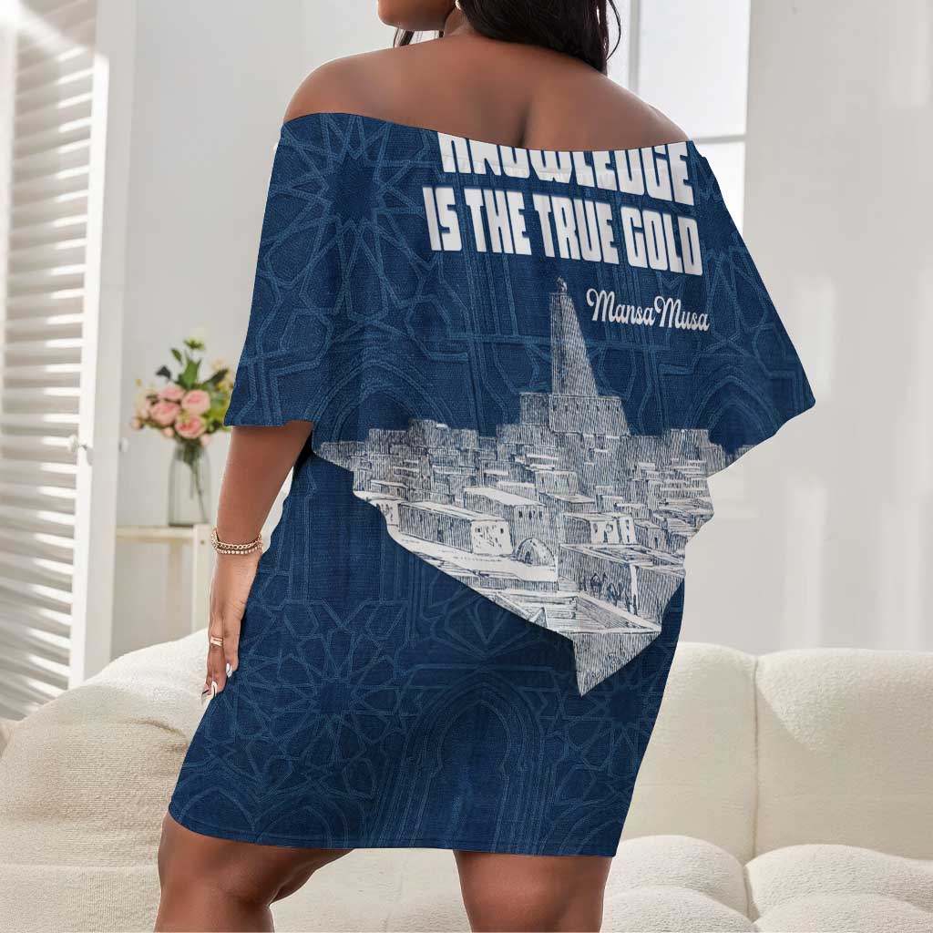 Mansa Musa Sankore University Off Shoulder Short Dress Knowledge is the True Gold - African Scholarly Legacy - African Pride