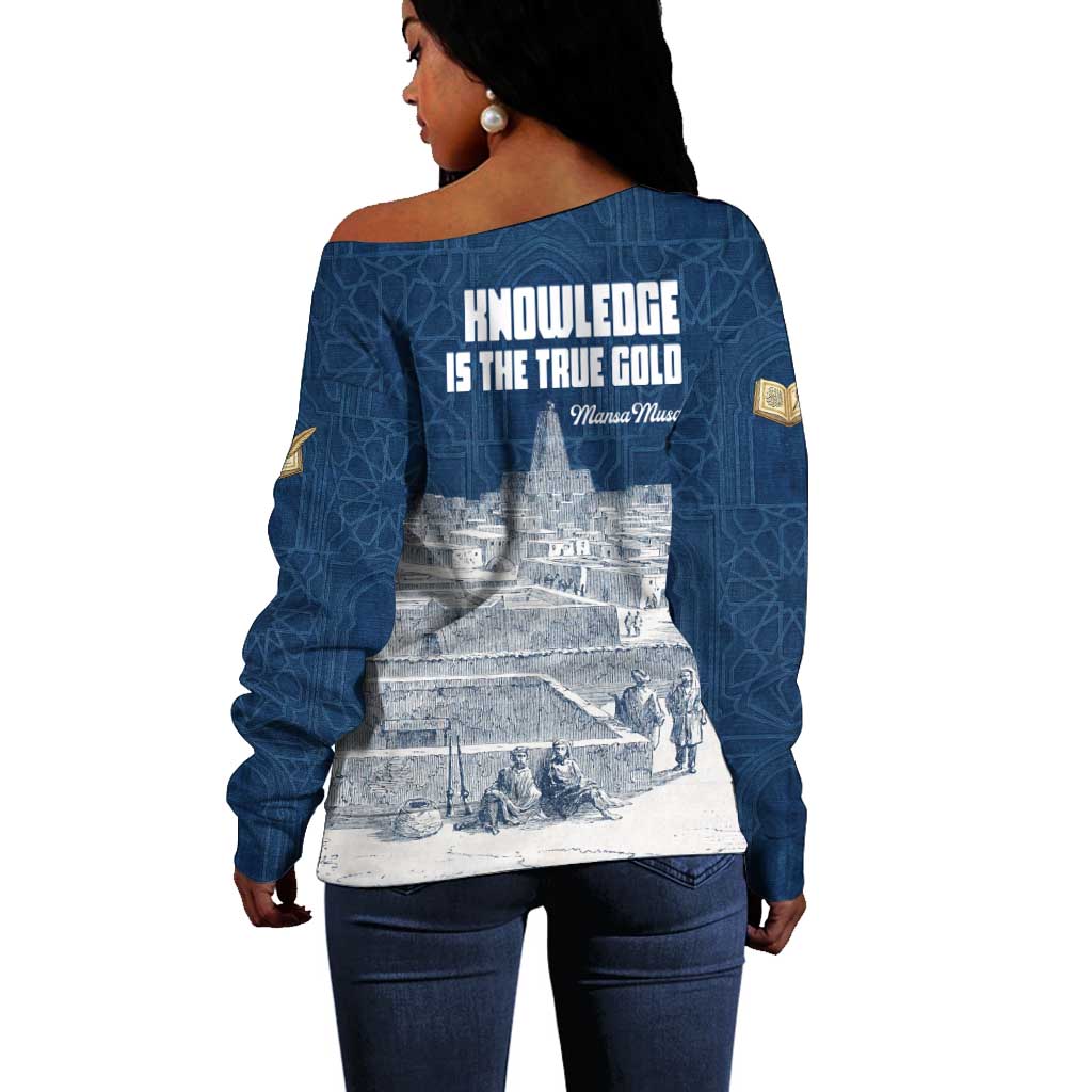 Mansa Musa Sankore University Off Shoulder Sweater Knowledge is the True Gold - African Scholarly Legacy - African Pride