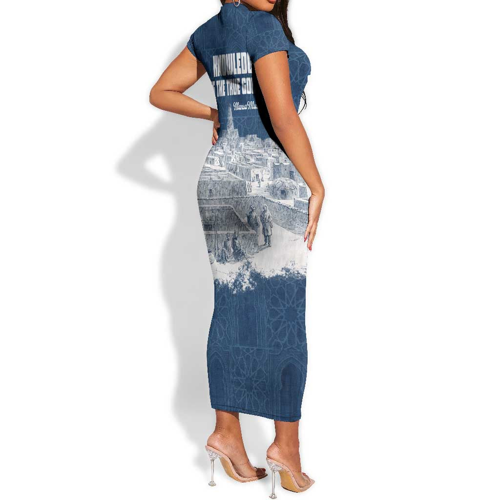 Mansa Musa Sankore University Short Sleeve Bodycon Dress Knowledge is the True Gold - African Scholarly Legacy - African Pride